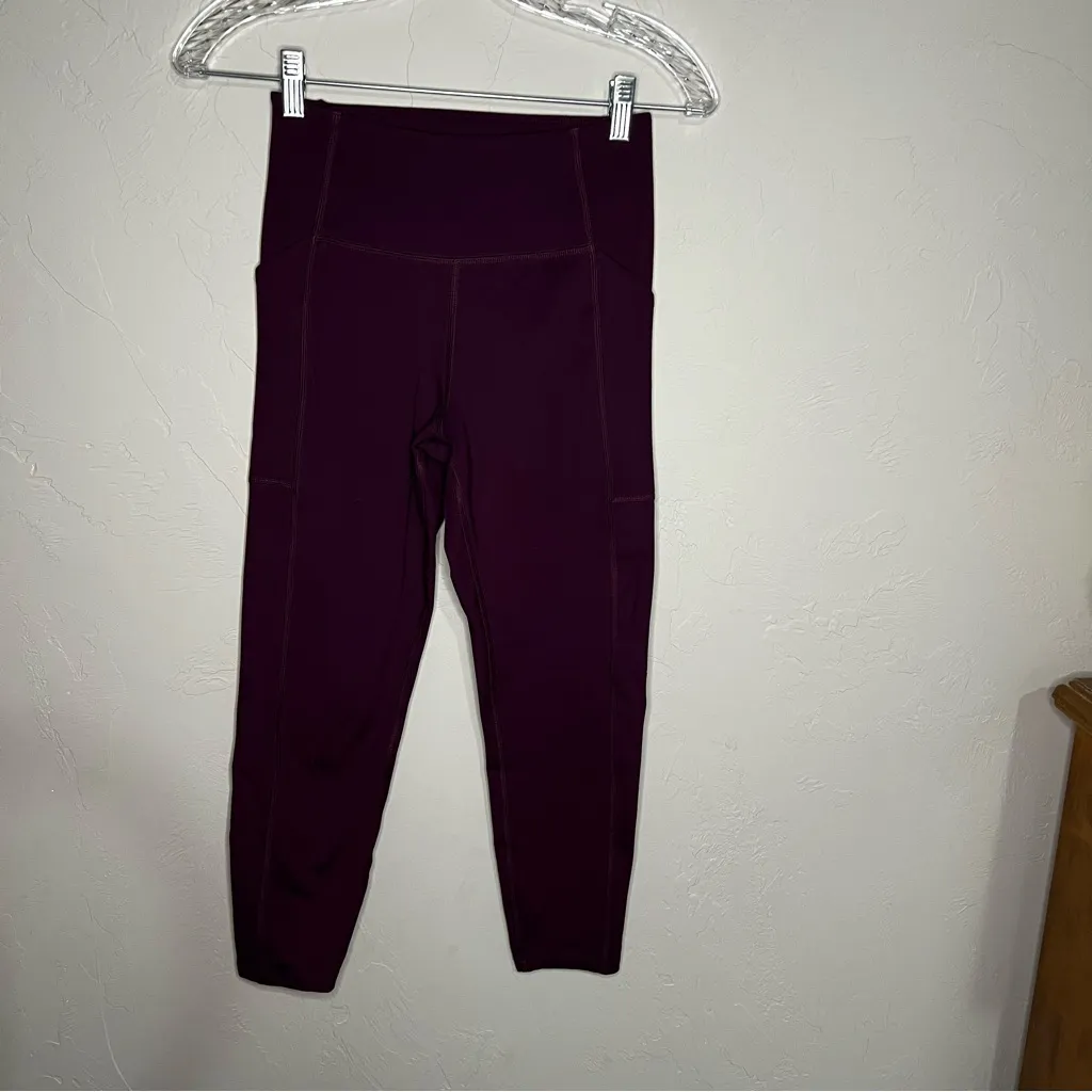 Girlfriend Collective Burgundy Compressive Pocket High Rise Crop Leggings - Image 5