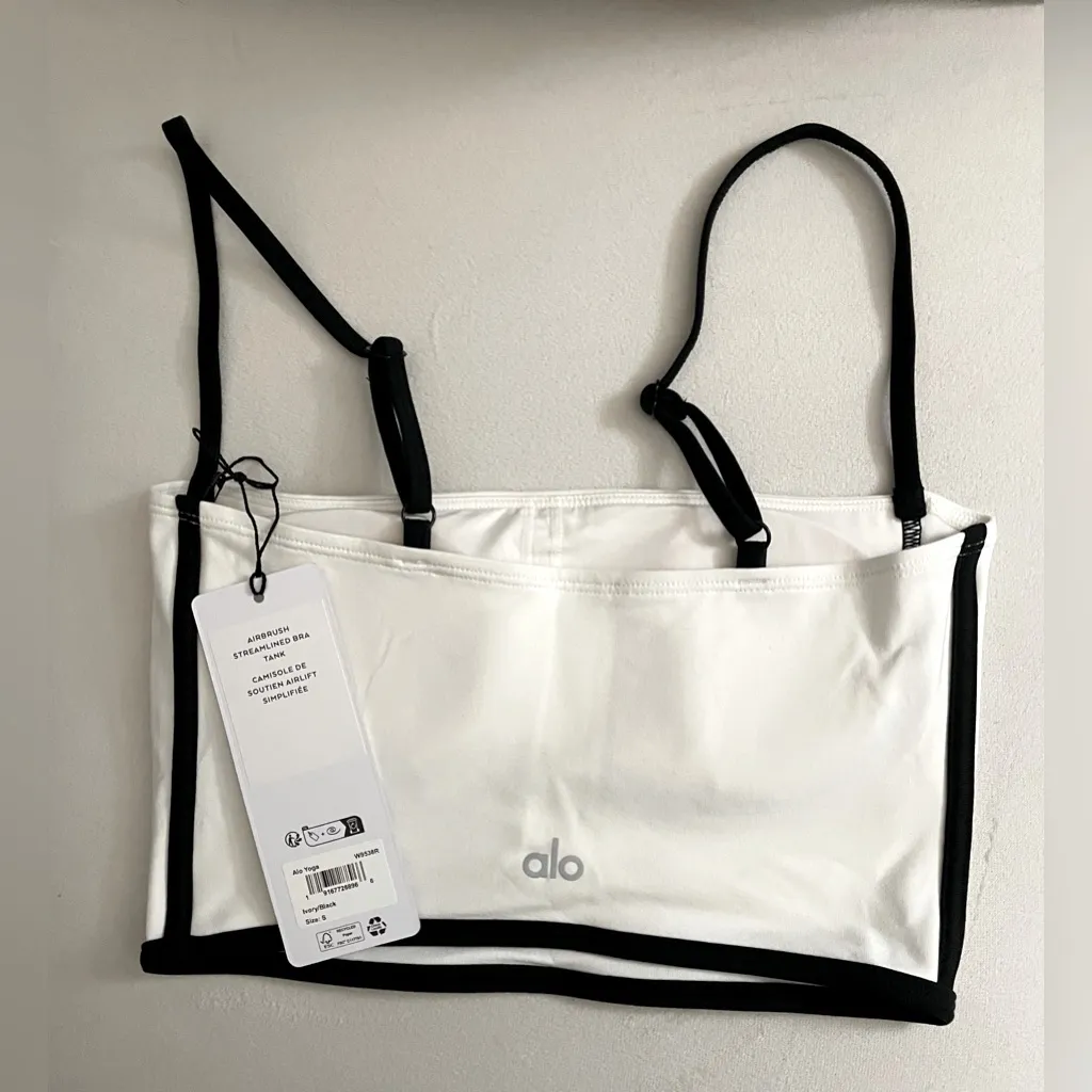 Alo Yoga NWT Airbrush Streamline Bra Tank Top Ivory Black Size S - Image 9