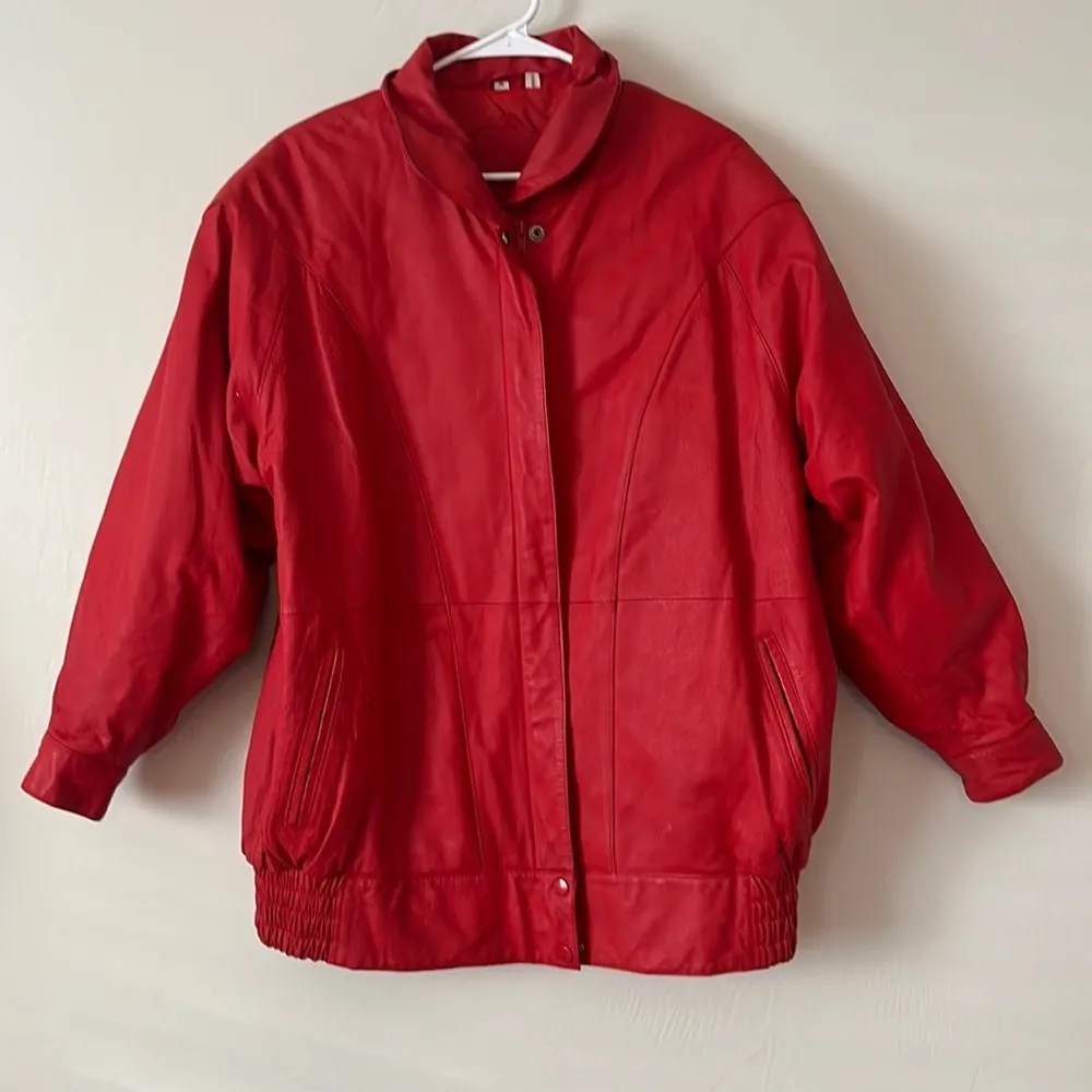 Oversized Vintage Leather Jacket Red Size M - Image 3