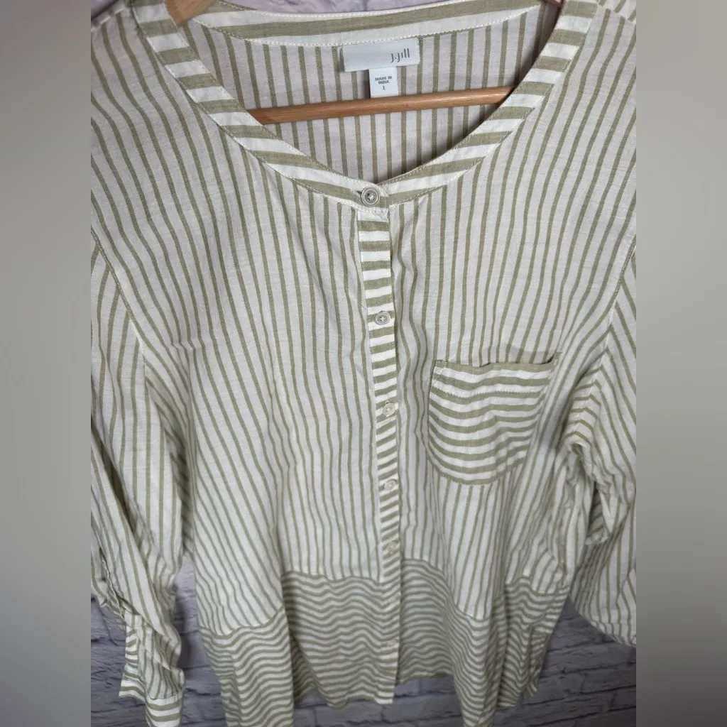 J Jill Tunic Top Popover Coastal Cottage‎ Lagenlook Boho Minimalist Quiet Luxury Size L - Image 5