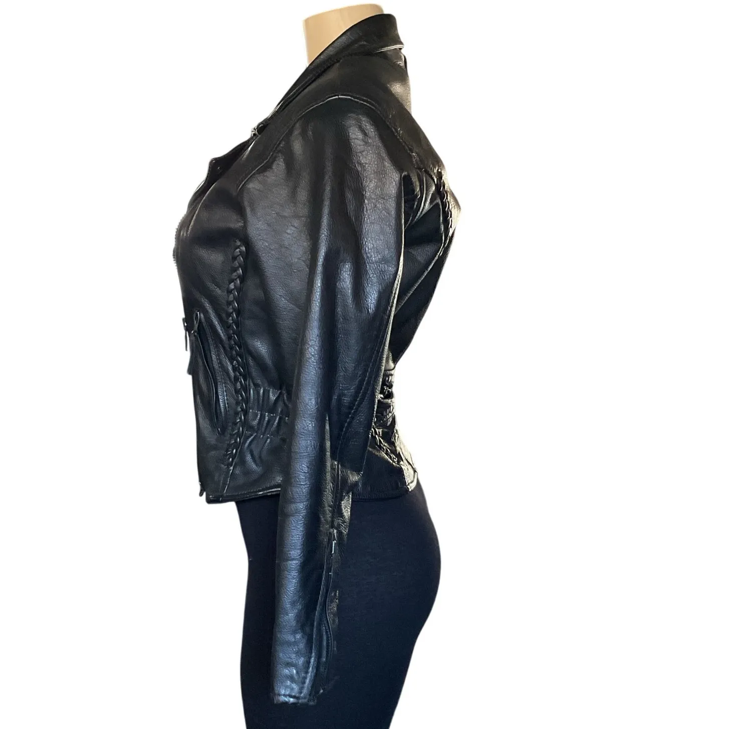 Vintage UNIK Premium Black Leather Biker Jacket Women’s S - Image 3