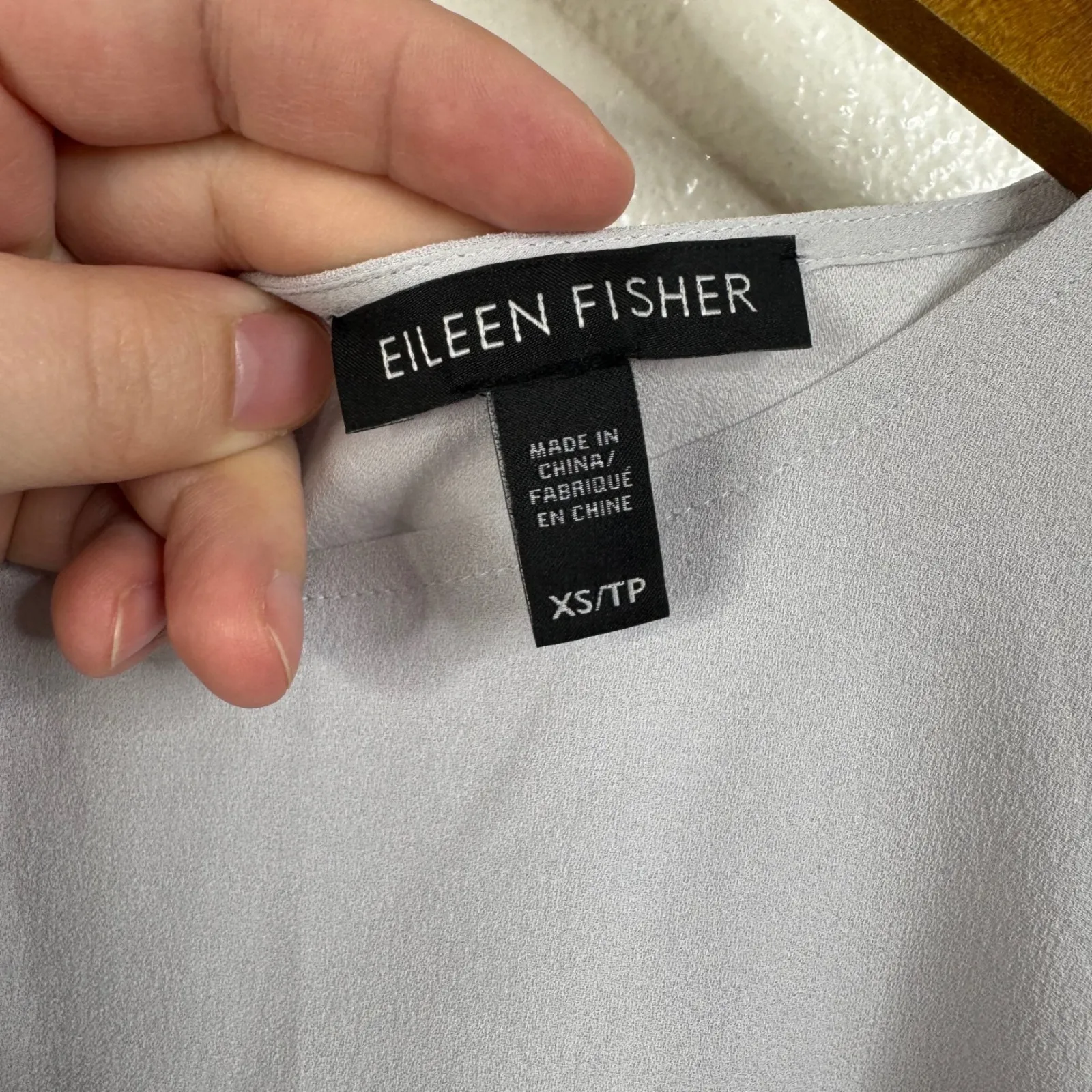 Eileen Fisher Dusty Blue Silk Top Size XS - Image 3