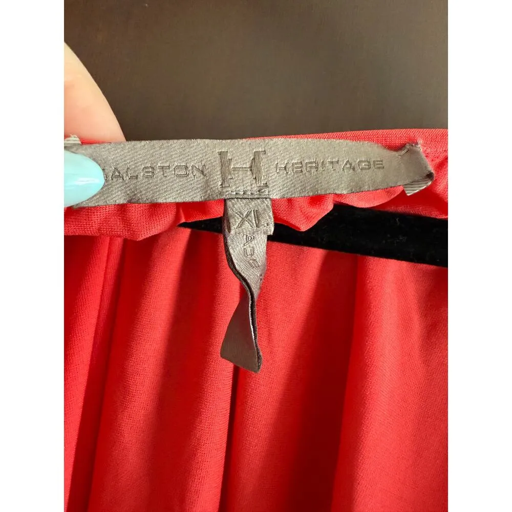 HALSTON HERITAGE | Poppy Red Cap Sleeve Overlay Dress With Draped Waist | XL - Image 6