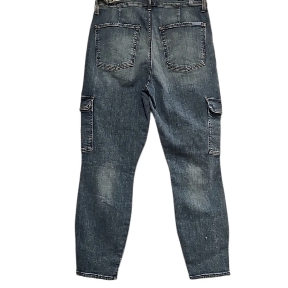 7 For All Mankind Vintage Sloane Skinny Cargo Blue Ankle Cropped Jeans Tapered. - Image 8