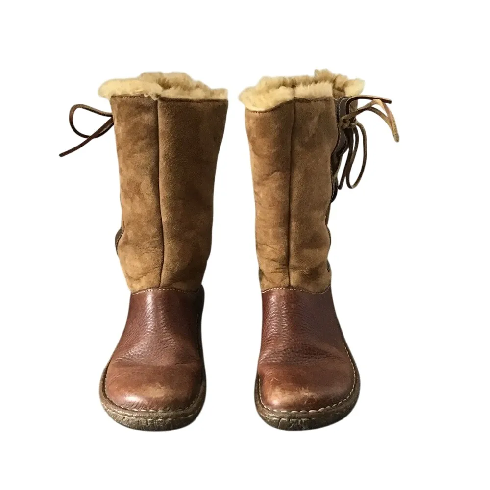 Born Women's Size 6.5/36.5 Nome Suede Shearling Brown Laces On The Sides Boots Tan - Image 2