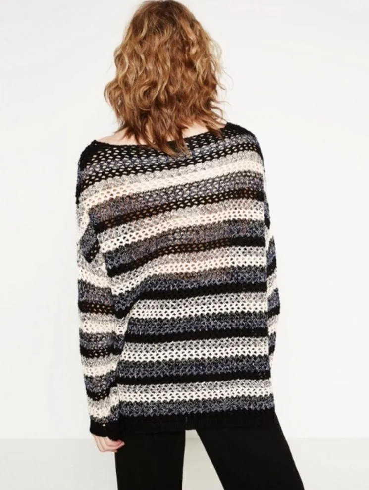 Zara Striped Knit Crochet Sweater - Image 4