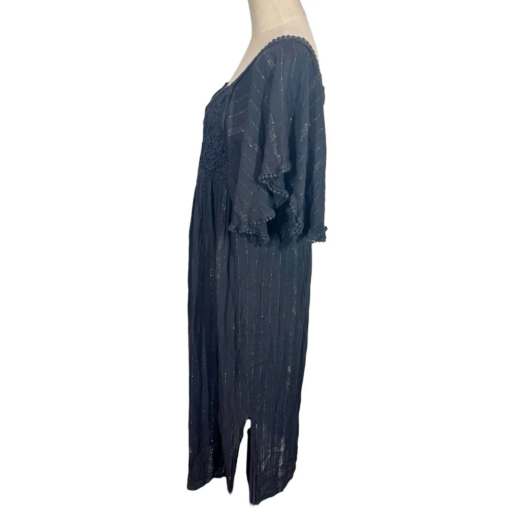 Anthropologie Farm Rio Luiza Metallic Crochet Flutter Sleeve Maxi Dress Black - Image 8