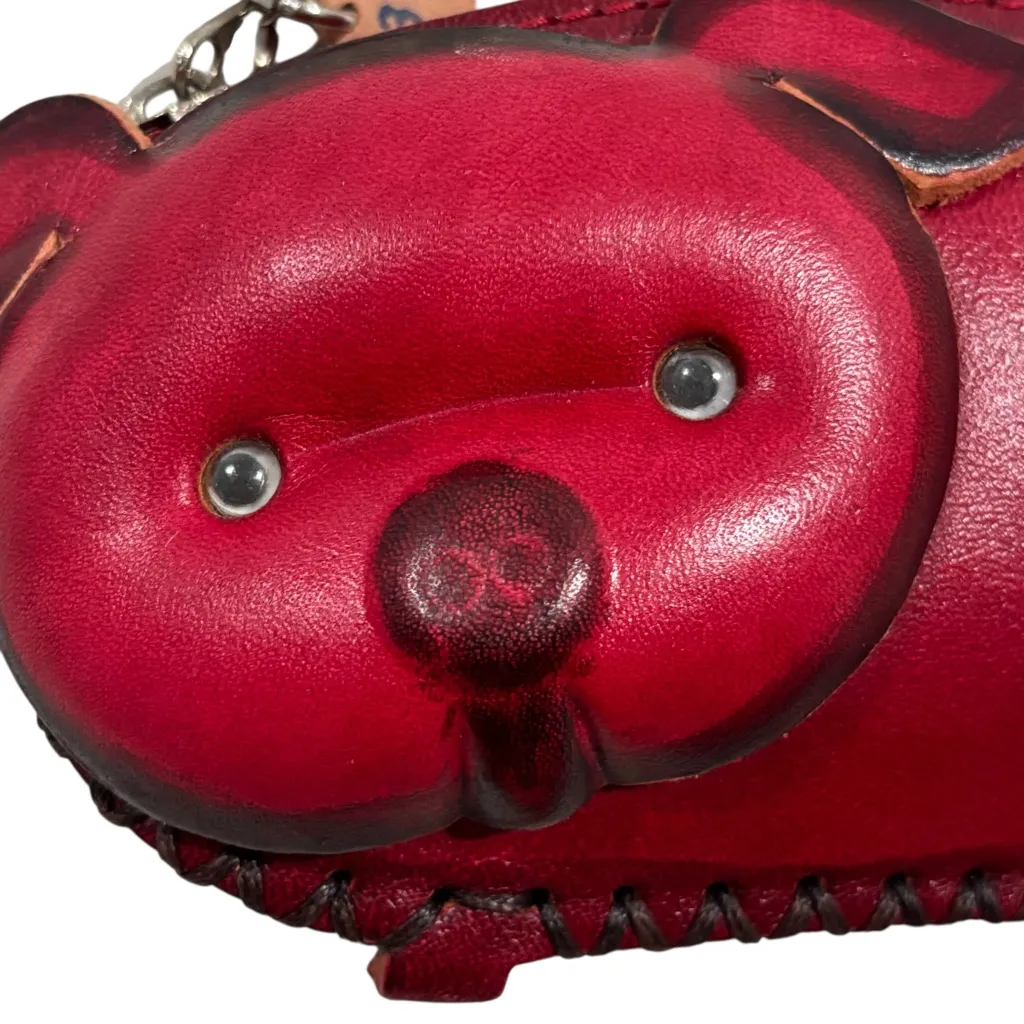 Red Pig Leather Keychain coin purse with zip top - Image 4