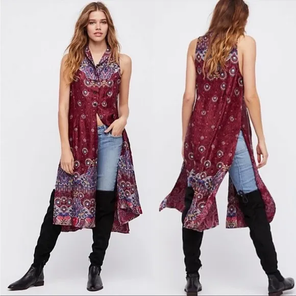 Free people come see about me longline vest duster paisley print sz M - Image 2
