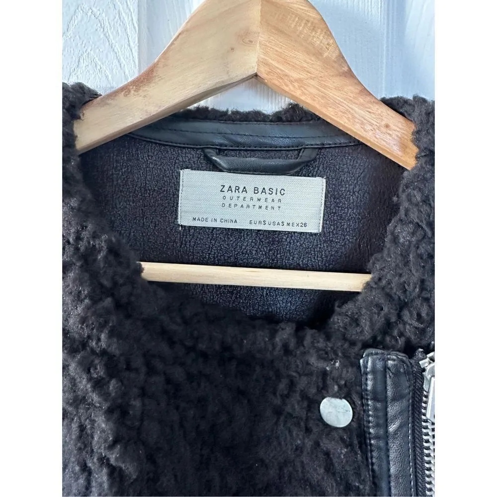 ZARA Faux Fur/Leather Motorcycle Vest Jacket - Image 3