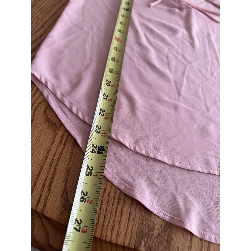 Women's Pink Tie Neck Long Sleeve Puffy High Low Blouse Size S Lightweight - Image 8