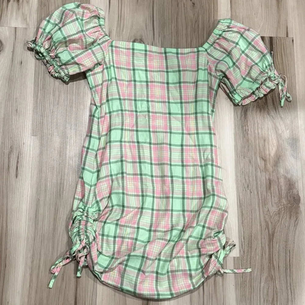 The Ragged Priest Memory Ruched Plaid Mini Dress Women’s Small - Image 2