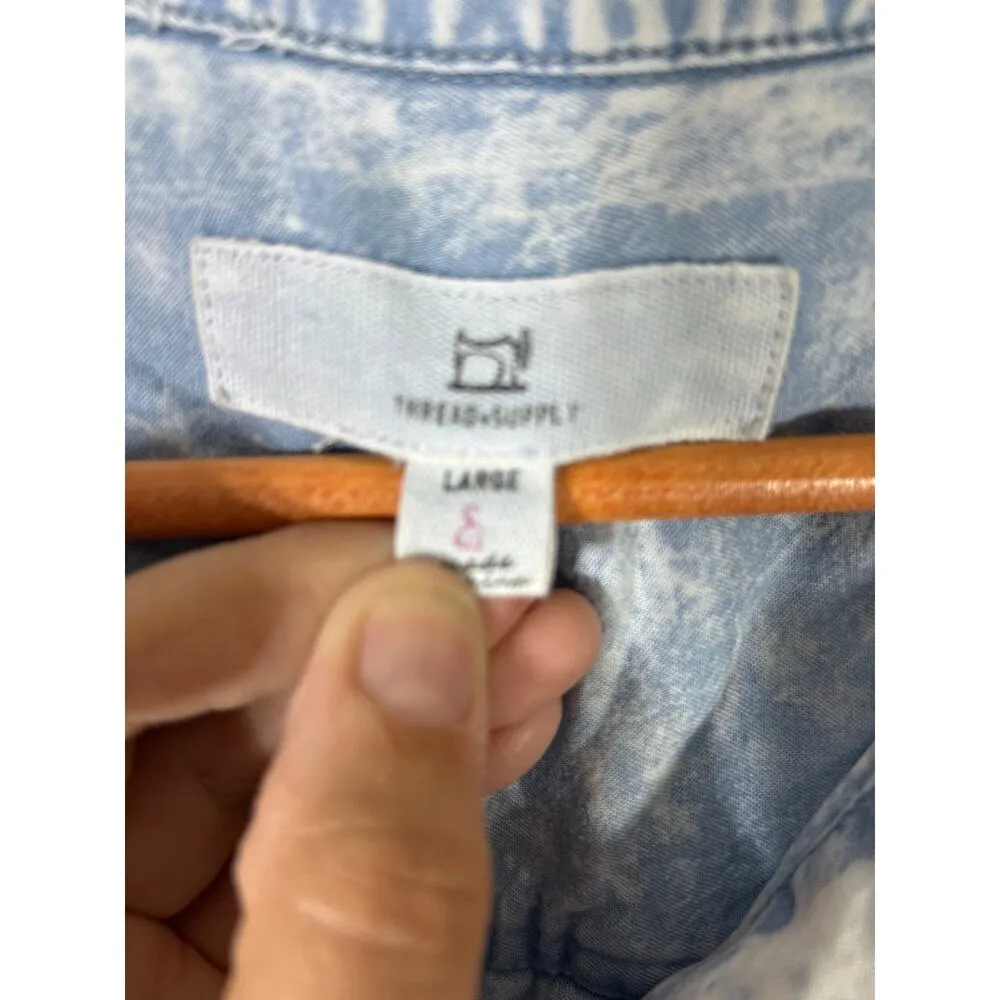 Thread + Supply Chambray Shirt Dress Large Light Blue Acid Washed Pockets Tunic - Image 5