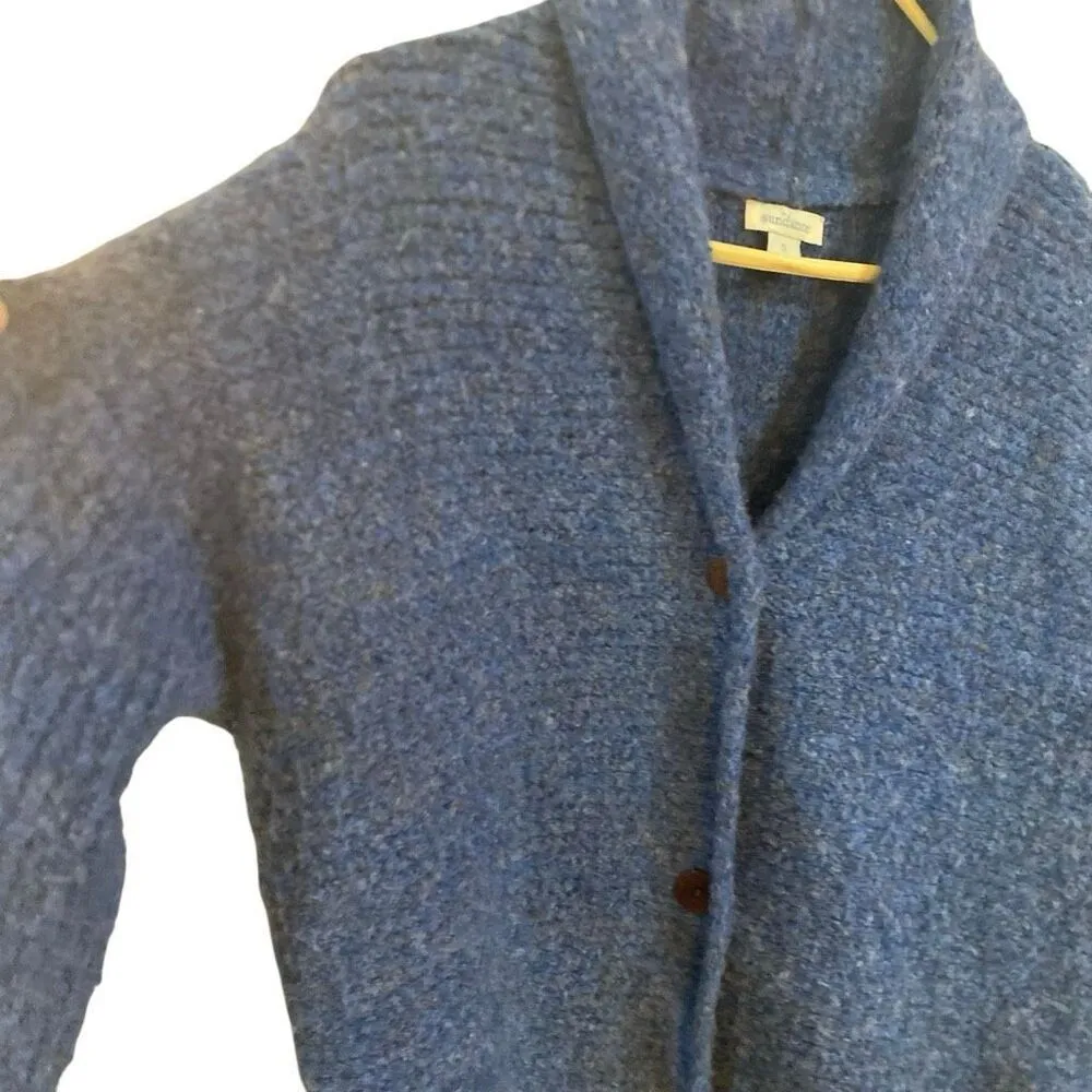 Sundance wool blend blue cardigan button front medium brown buttons small - Image 5