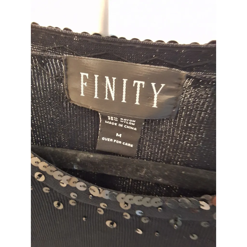 FINITY Vintage Black 3/4 Sleeve Stretchy Knit Top Sequin Neckline Womens Medium - Image 5