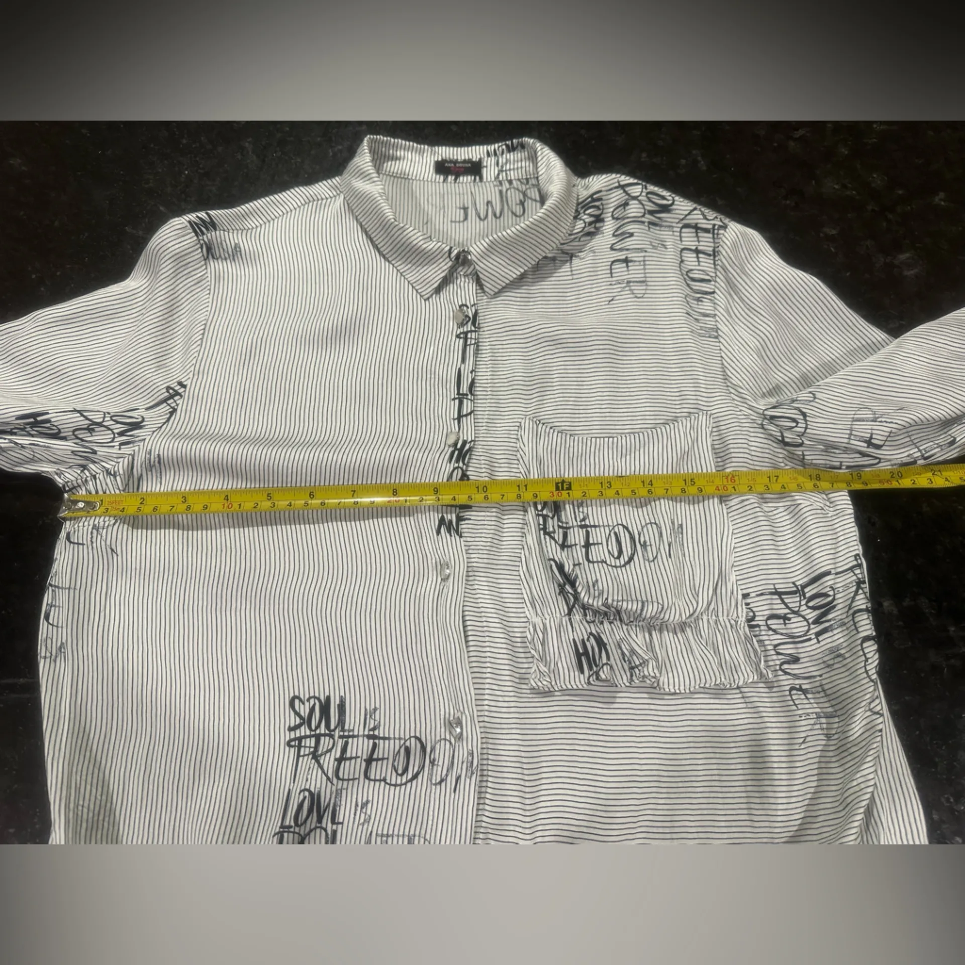 Ana Sousa Black and White Striped Button Shirt with Graphic Grafitti Design Sz 6 - Image 10