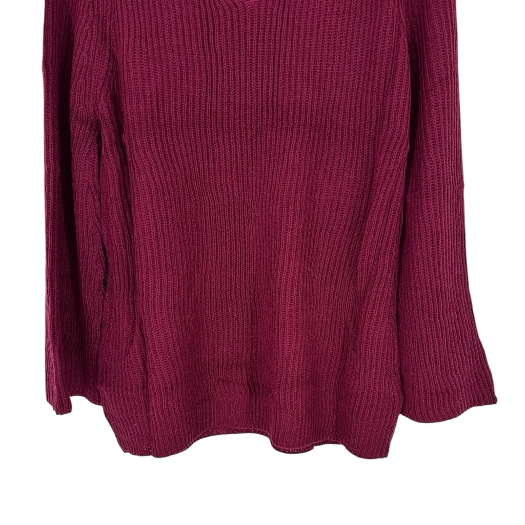 Hayden LA Burgundy Knit Sweater size 1X Flared Cuff Long Sleeve NWT Back Cutout Red - Image 7