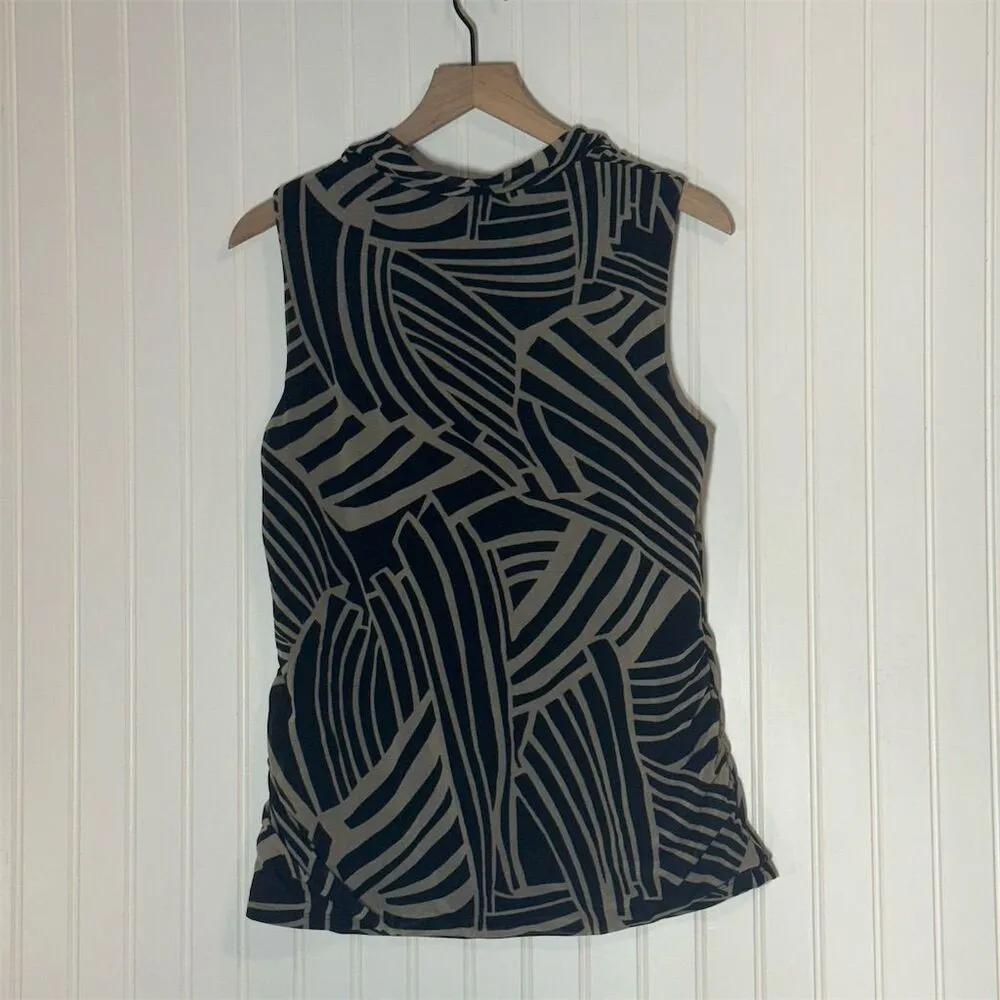 Dana Buchman Cowl Neck Sleeveless Top L Abstract Black Beige Geometric Print - Image 3