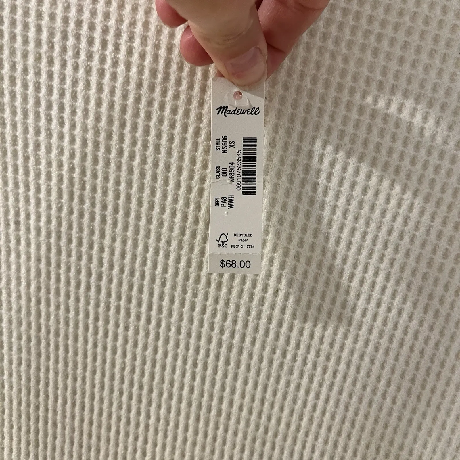 Madewell Waffle-Knit Long-Sleeve Crewneck Size XS Off White Cream - Image 5