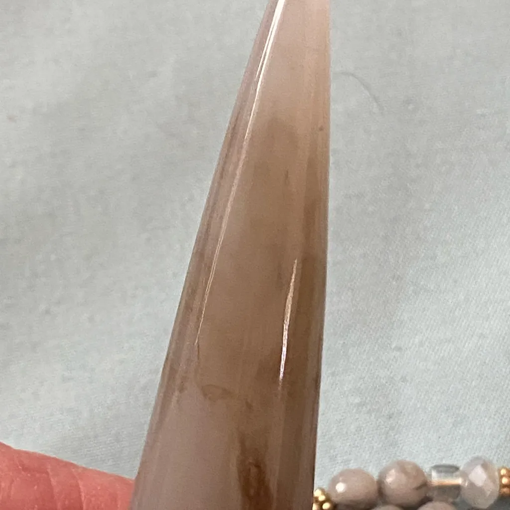 32” Necklace Stone Beads Beaded With Antler Tip Shape Pendant 2.5” H Cream Brown Tan - Image 6