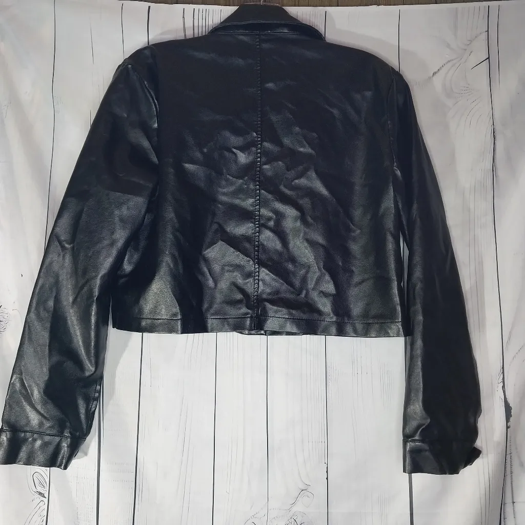 Romwe Faux Leather Black Cropped Biker  Jacket - Image 6