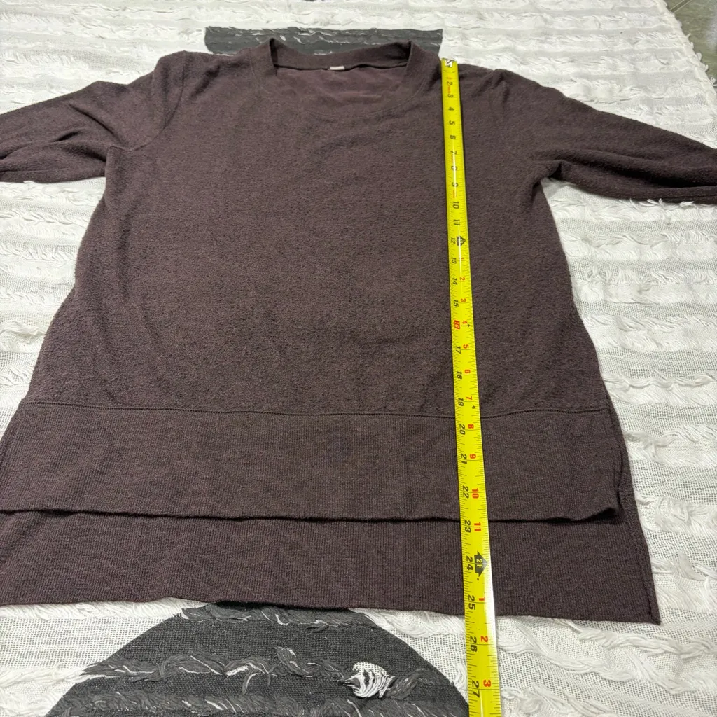 Alo Yoga Glimpse Split Hem Brown Sweatshirt Ptp 17” Pullover Top Fuzzy Texture - Image 7