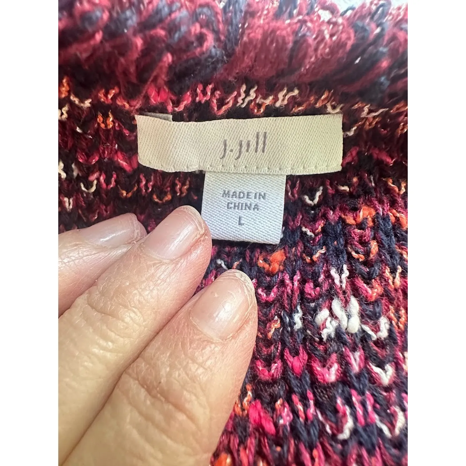 J.Jill Tweed Sweater Cardigan Size Large Burgundy Fringe Knit Blazer Career Red - Image 5