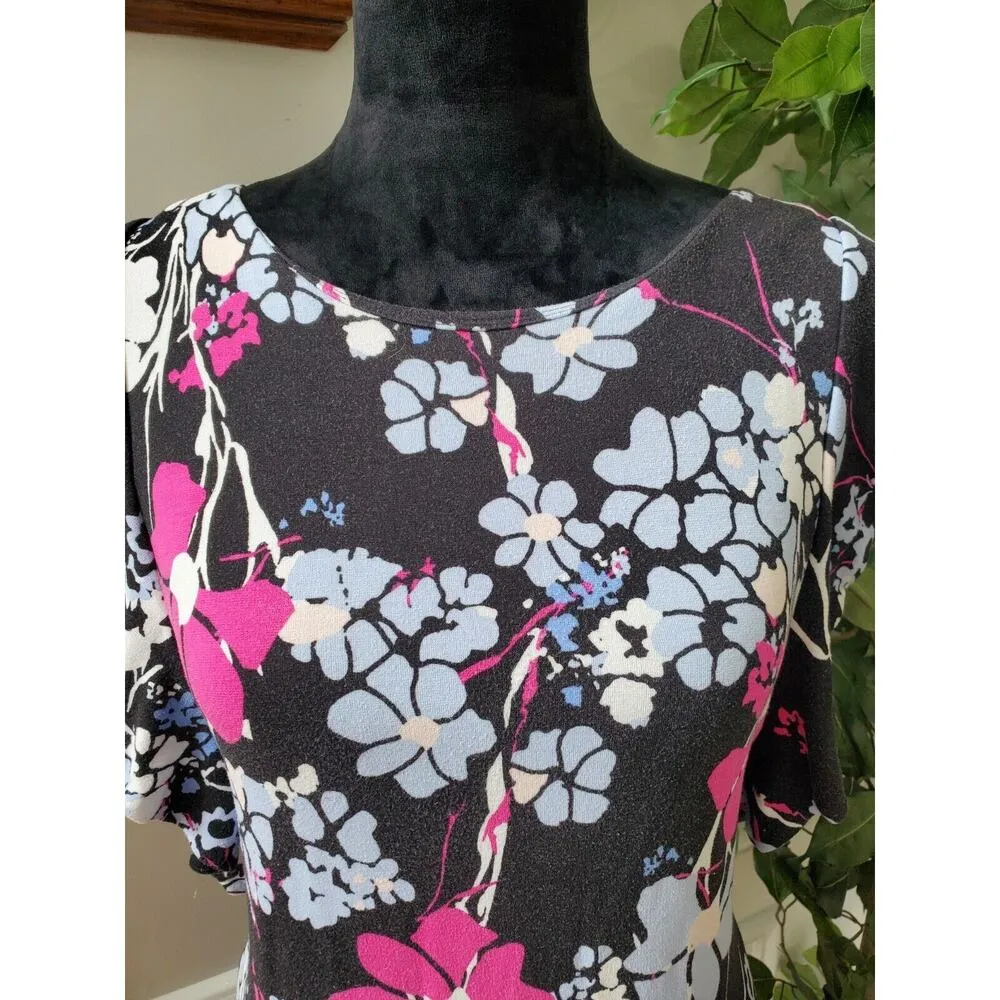 Kaari Blue Women's Multicolor Rayon Round Neck Short Sleeve Knee Length Dress S - Image 5