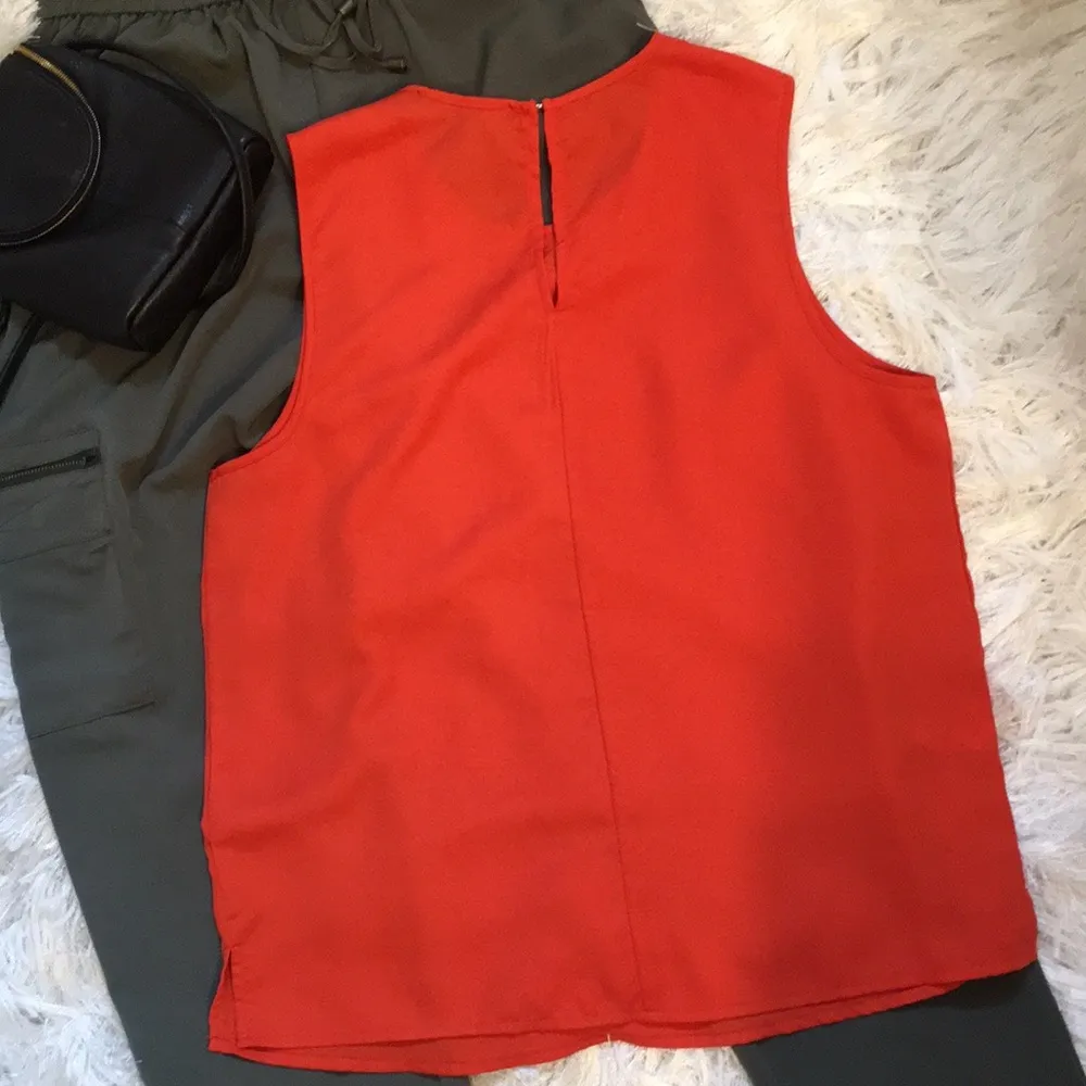 BCBGMAXAZRIA Woman’s Rich Orange Panel Front Tank Sleeveless Blouse - Image 7