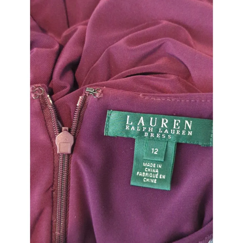 Lauren Ralph‎ Lauren Purple Ruched Jeweled Neck Midi Sheath Dress Size 12 - Image 10