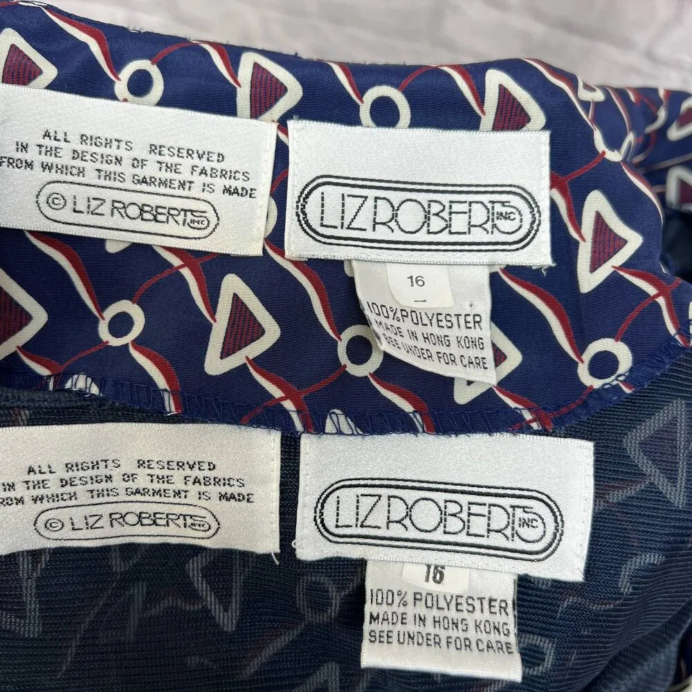 Vintage Liz Roberts Drop Waist Dress Modesty Inset 2 Piece Navy Blue Size 16/XL - Image 8