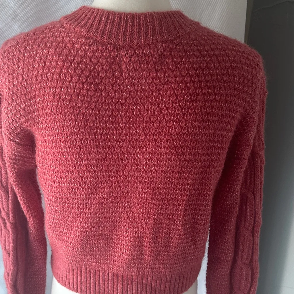 Old Navy Raspberry Cable Knit Button-Up Cardigan Sweater, Cozy Fall Winter Layer - Image 4