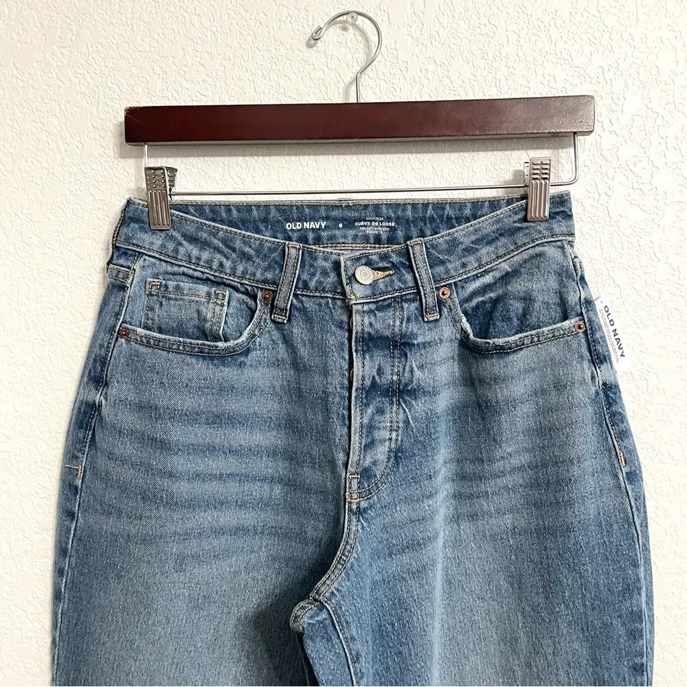 Old Navy Womens Jeans Denim Blue High Rise Curvy OG Loose Slit Ankle Size 6 - Image 3