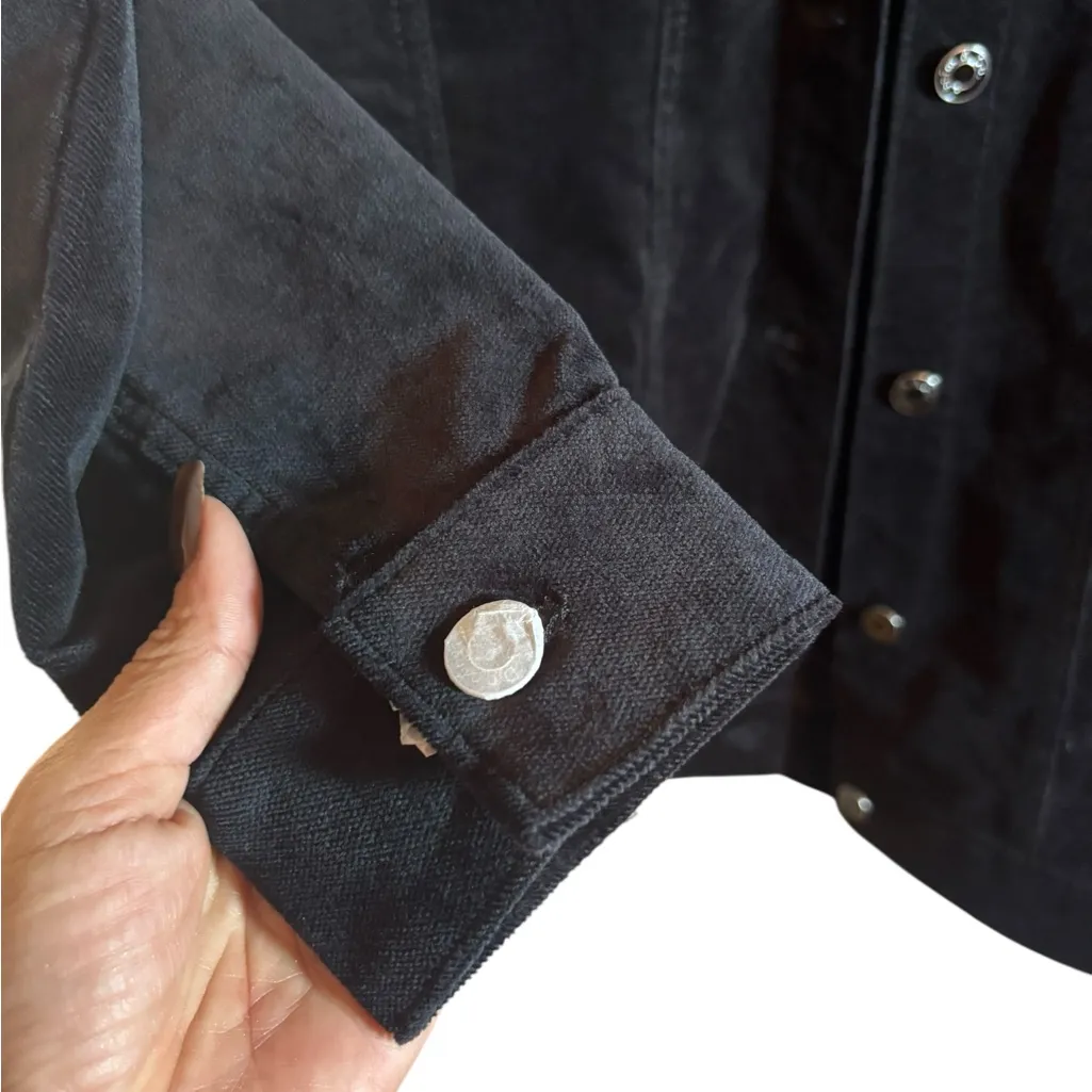 Denim & Company D Co Velour Trucker Button Down Jacket Size Large Black - Image 2