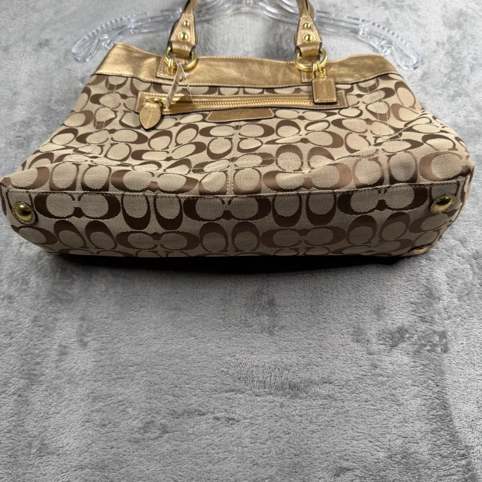 Coach Signature Frame Carryall Penelope Tan Gold Shoulder Bag Purse Canvas Chic - Image 3