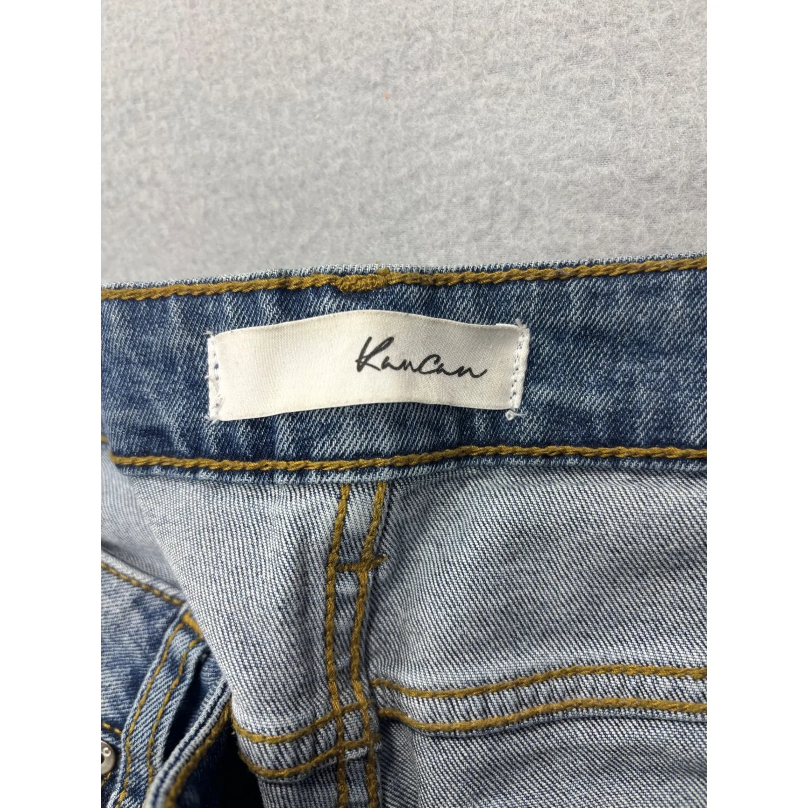 KanCan Size 5/26 Distressed Denim Jeans Cuffed Hem Light Wash Rips Distressed Blue - Image 7