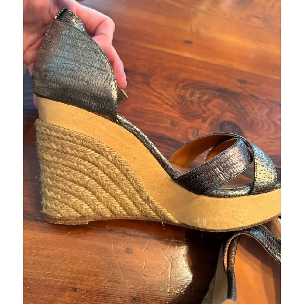 Lanvin Golden Metallic Leather Wedge Sandals Size 40 Lanvin Gold - Image 6