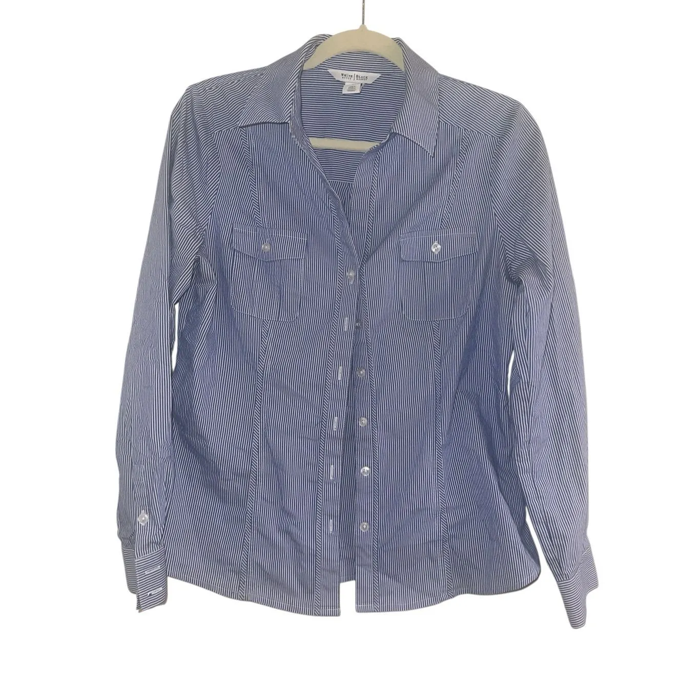 ✨White House Black Market Stripe Poplin City Camp Button Down Sz 8 Shirt✨ - Image 6