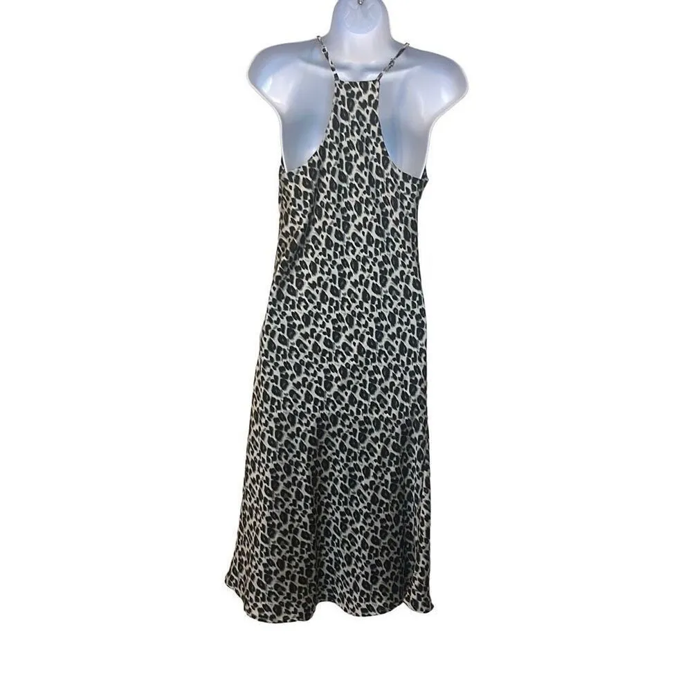 She + Sky Black Gray Cheetah Print Racerback Cowl Neck Midi Slip Dress Small - Image 3