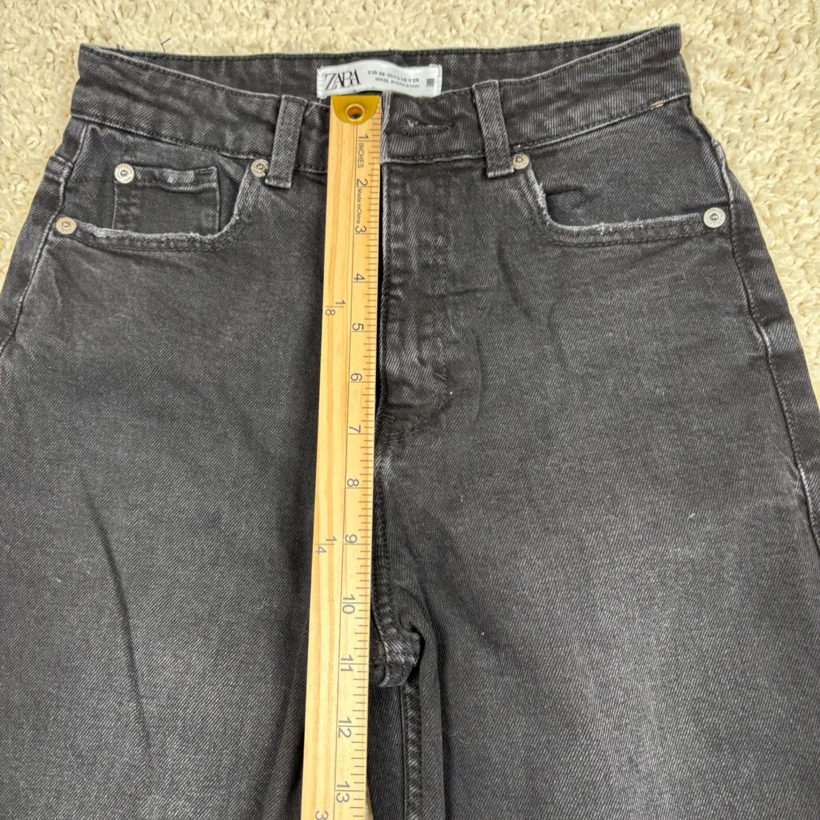 ZARA Women Black High Waisted Straight Leg Denim Jeans Size 4 - Image 3