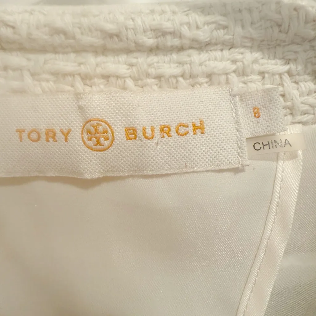 TORY BURCH Stripe Tweed Jacket in Cream Blue - Image 7