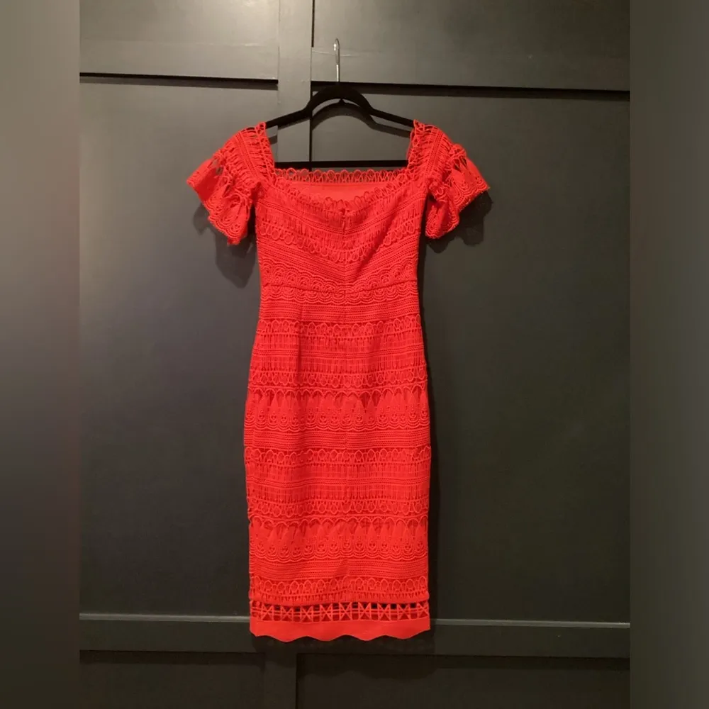 Free People x  Mariah red lace crochet off shoulder fitted Midi Dress xs - Image 6