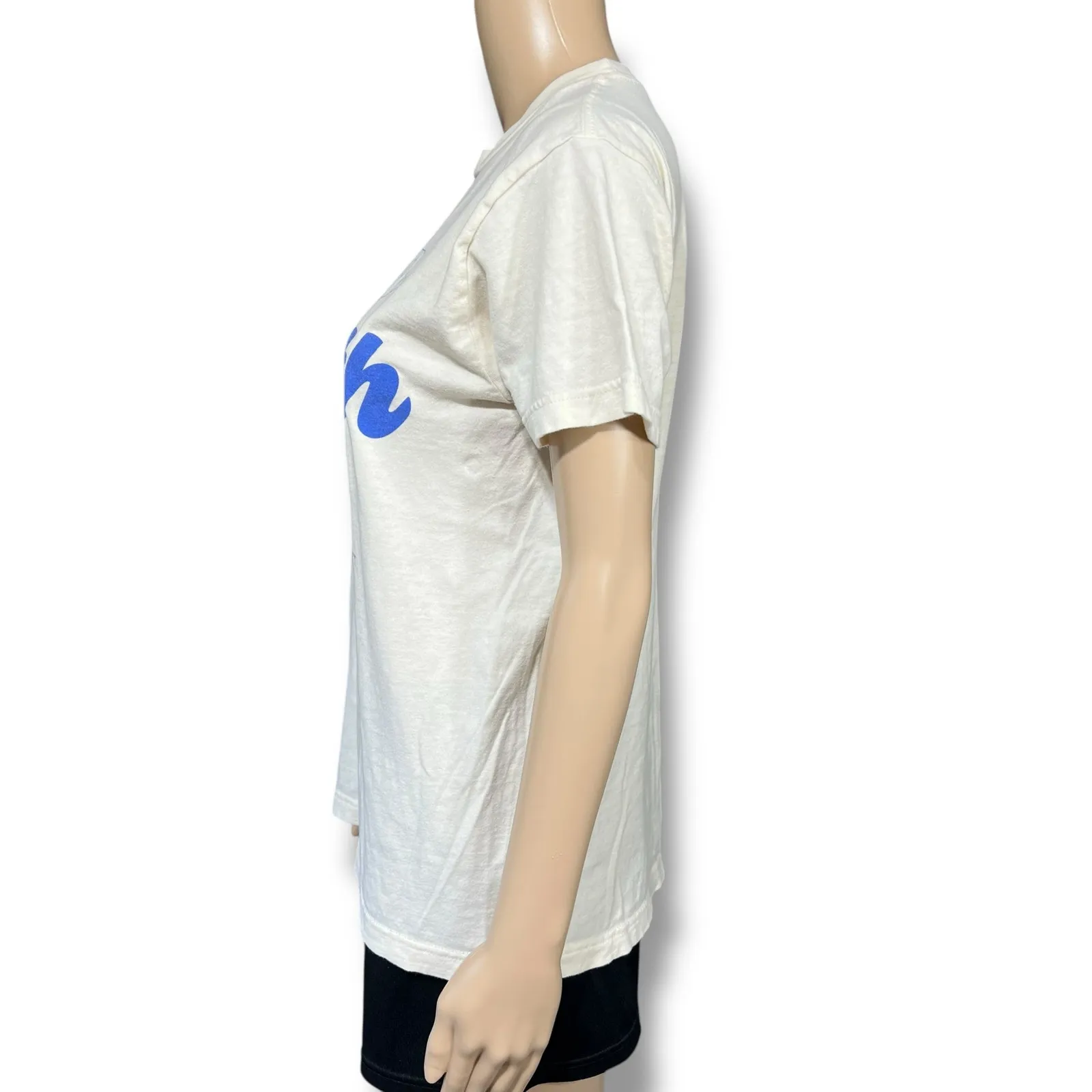 North Central University Womens T Shirt Top Go North Short Sleeve Beige Blue Med - Image 4