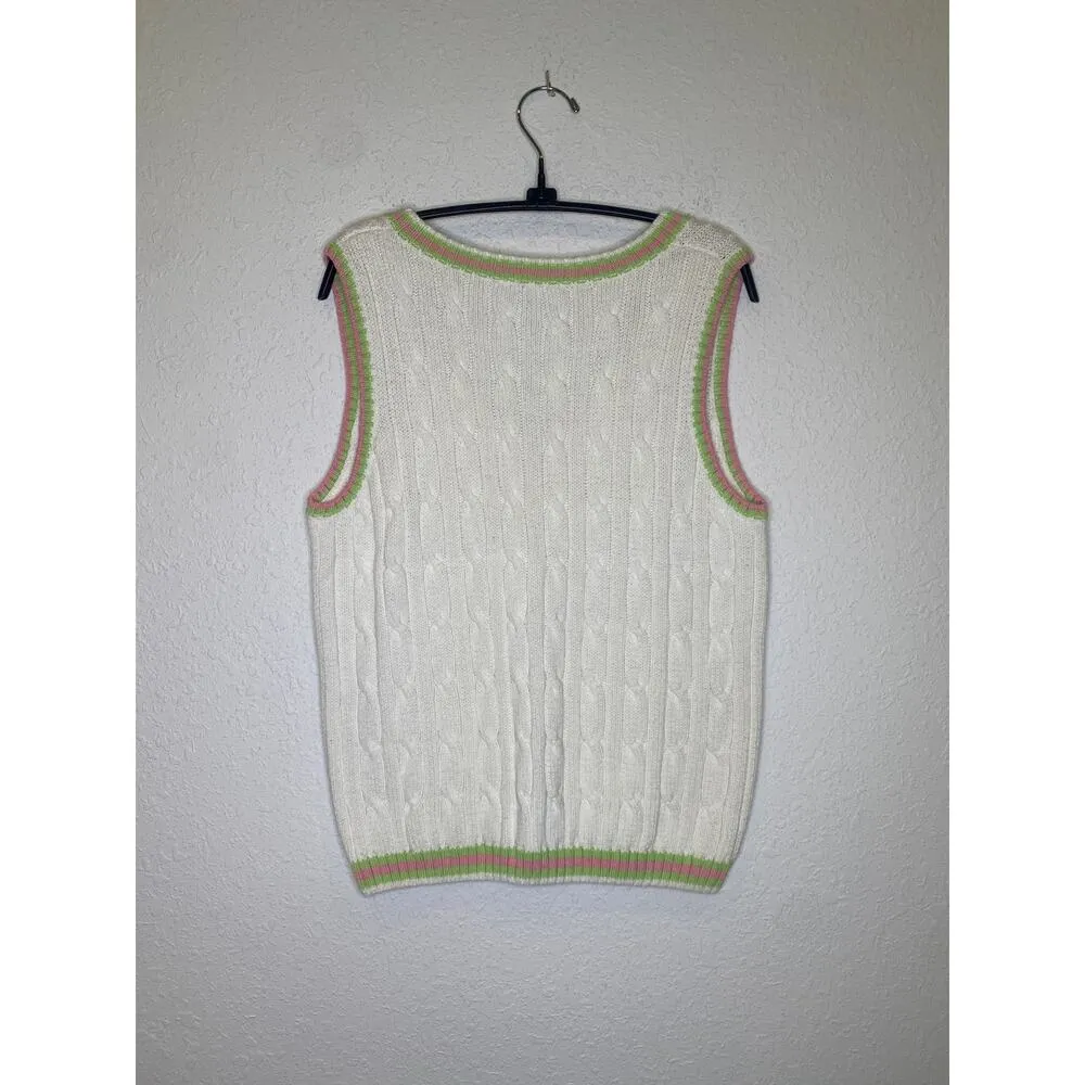 Lilly Pulitzer White Cable Knit Sweater Vest V-Neck EUC Sz S Cotton Pullover - Image 5