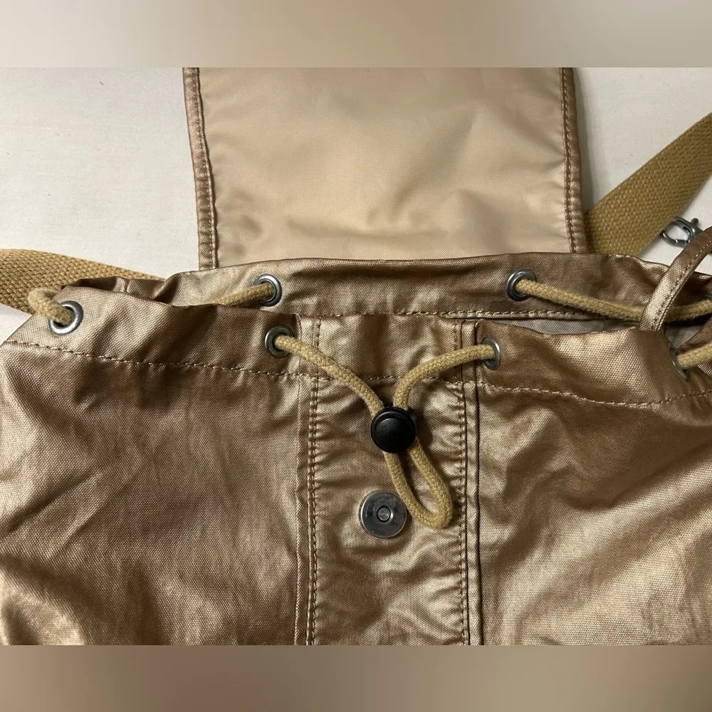 Kipling Backpack Purse Bag Drawstring With Monkey Key Chain Shiny Gold Color - Image 6