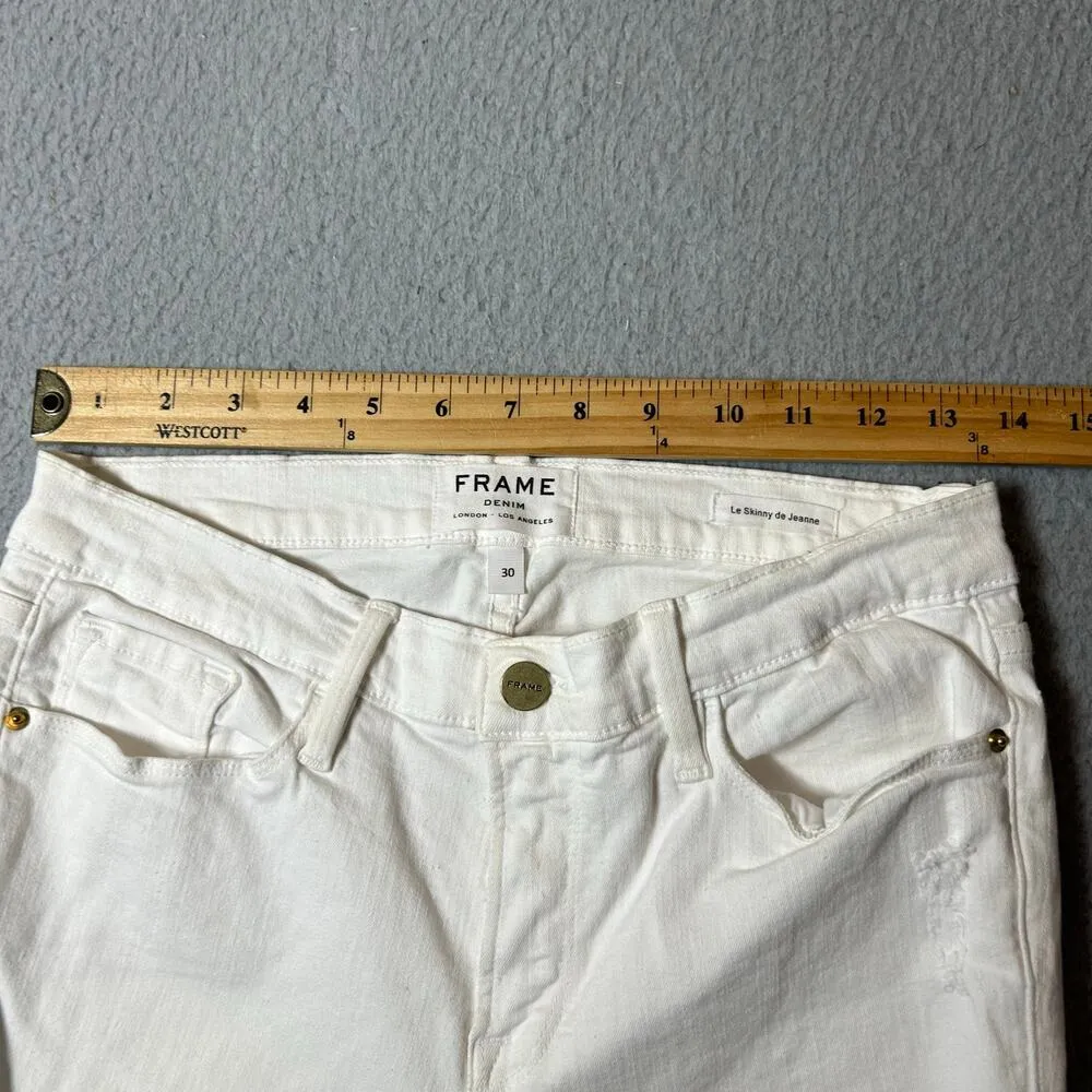Frame Jeans Womens 30 White High Waist Distressed Ribbed Ankle‎ Skinny Jeans - Image 4