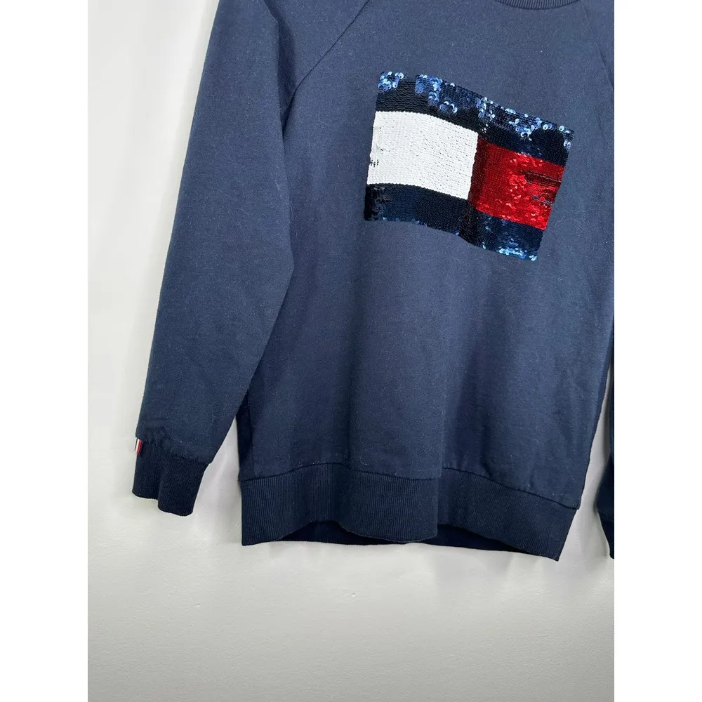 Tommy Hilfiger Blue Sequin Logo Crewneck Sweatshirt Women's Size X-Small XS - Image 3