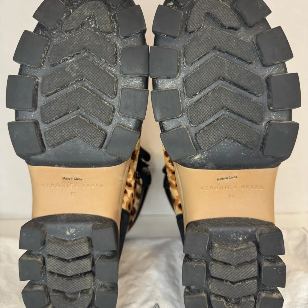 Veronica Beard Galina Leopard Print Leather Workwear Barn Boots Size 7. - Image 10