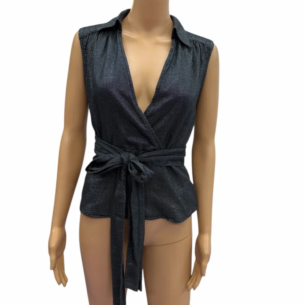Rampage Shimmering Sleeveless Black Wrap Blouse Juniors Medium - Image 3