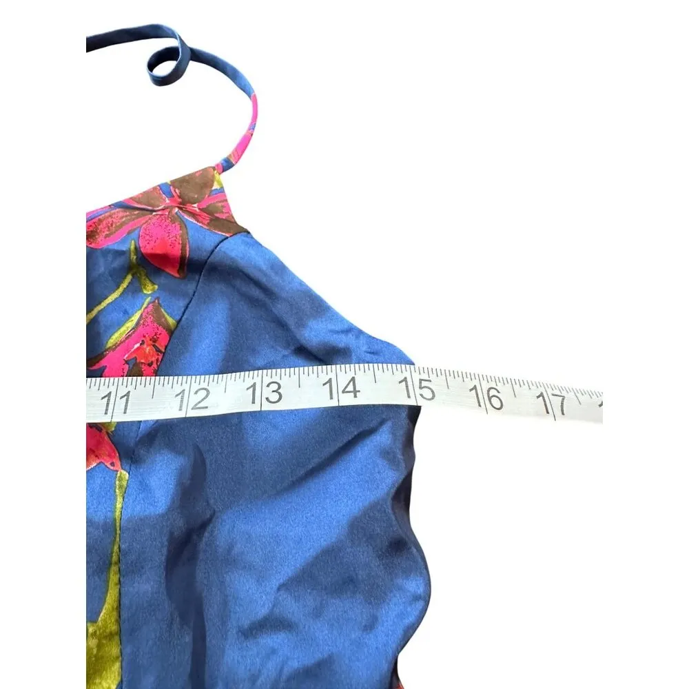 Lulus Maxi Dress With Tie Floral Print Criss Cross Back High Slit Cruise Prom M - Image 9